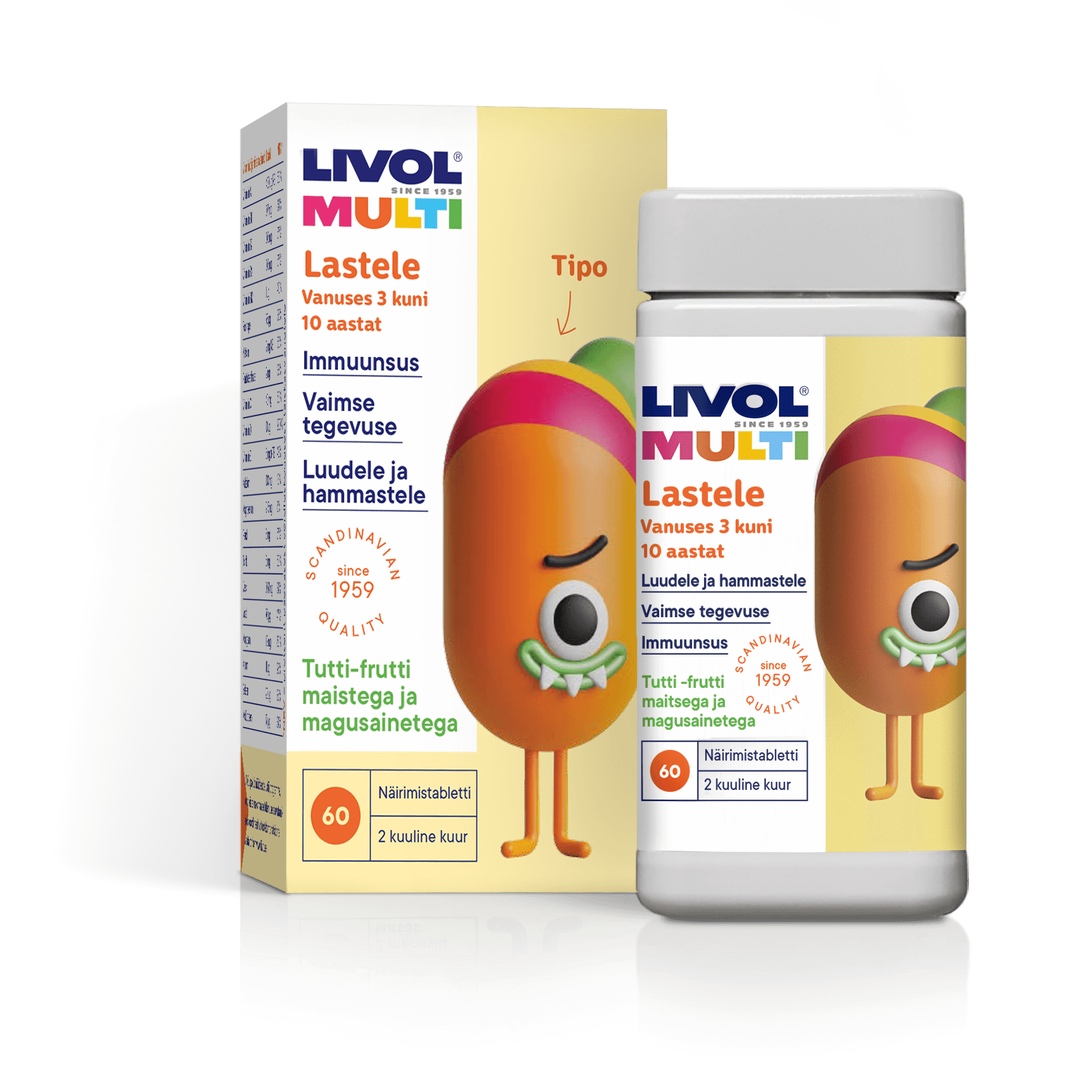 LIVOL MULTI Laste vitamiinid Tutti-Frutti maitsega, 60 tbl